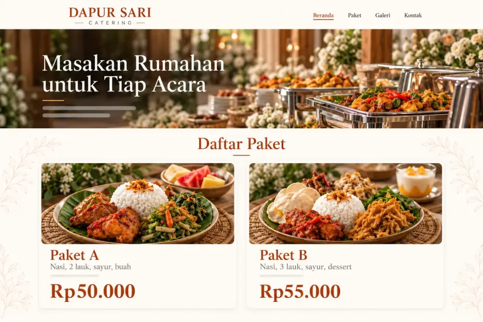 Website Dapur Sari: Paket A sekarang Rp50.000
