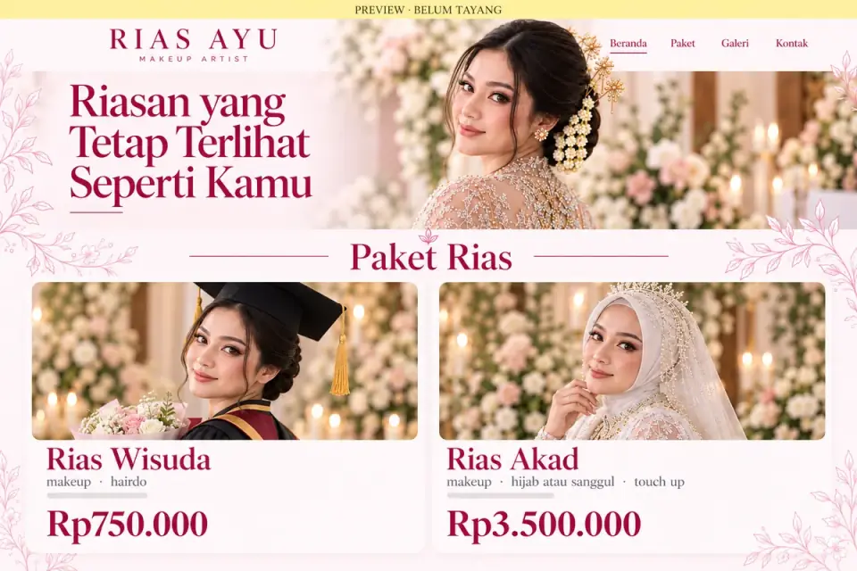 Preview website Rias Ayu, belum tayang: Rias Wisuda sekarang Rp750.000