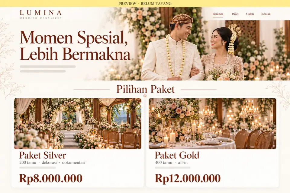 Preview website Lumina, belum tayang: Paket Gold sekarang Rp12.000.000